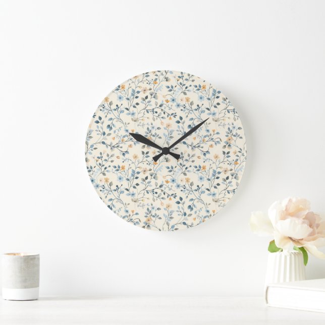 French Retro Spring Botanical Floral Wall Clock Große Wanduhr (Zuhause)