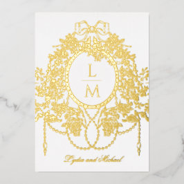 French Rococo Gold Foil Rose Monogram Wedding Folieneinladung