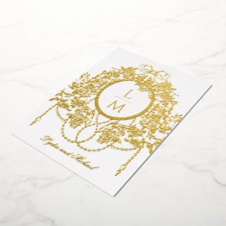 French Rococo Gold Foil Rose Monogram Wedding Folieneinladung