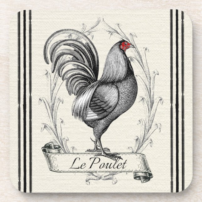 French Rooster Le Poulet Untersetzer (Vorderseite)