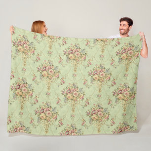 French Sage Green Viktorianisch Style Floral Rokok Fleecedecke