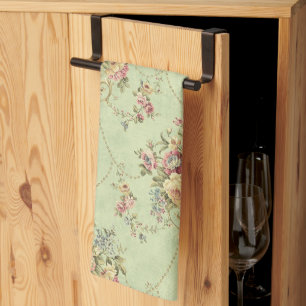 French Sage Green Viktorianisch Style Floral Rokok Geschirrtuch