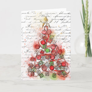 French Script Christmas Tree Red Feiertagskarte