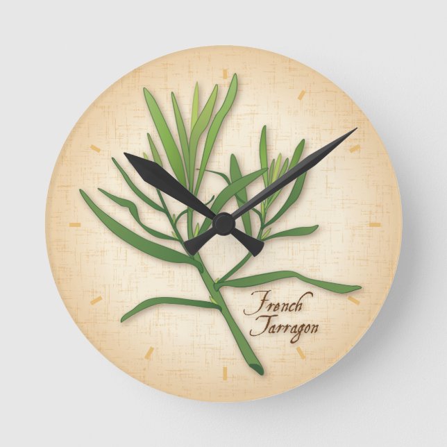 French Tarragon Herb Clock Runde Wanduhr (Vorderseite)