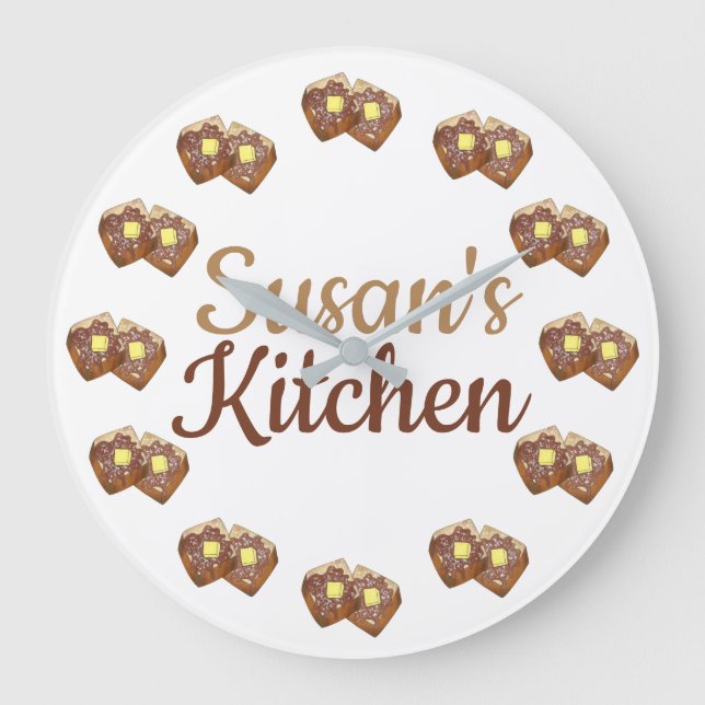 French Toast Brunch Frühstück Mittag Küche Große Wanduhr (Vorderseite)