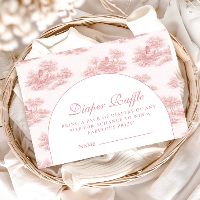 French Toile Baby Shower Pink Diapper Raffle Begleitkarte (Von Creator hochgeladen)
