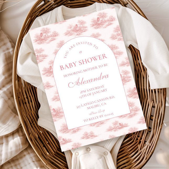French Toile Baby Shower Pink Einladung (Von Creator hochgeladen)