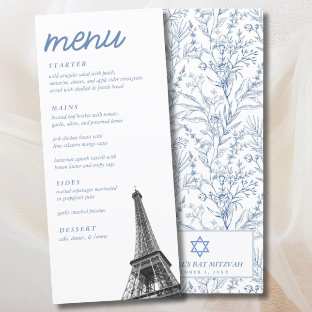 French Toile Bat Mitzvah Eiffel Tower Elegantes Me Menükarte (French Toile Bat Mitzvah Eiffel Tower Elegant Menu
)