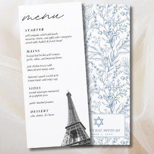 French Toile Bat Mitzvah Eiffel Tower Elegantes Me Menükarte