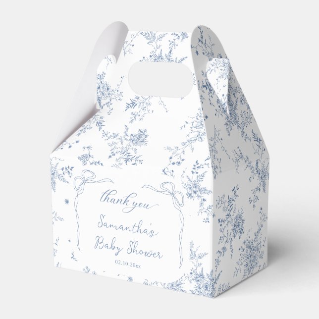 French Toile Blue Baby Dusche Geschenkschachtel (Vorderseite)