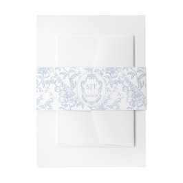French Toile Blue Floral Chinoiserie Monogram Einladungsbanderole