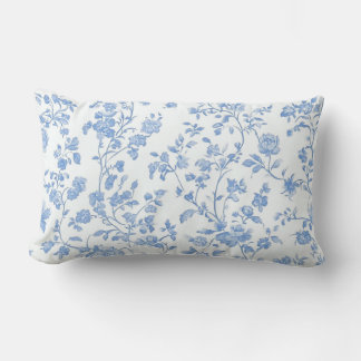 French Toile Blue Floral Lendenkissen