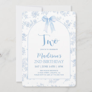 French Toile Chinoiserie Blaues Band 2. Geburtstag Einladung