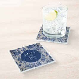 French Toile de Jouy Blue und White Brautparty Glasuntersetzer