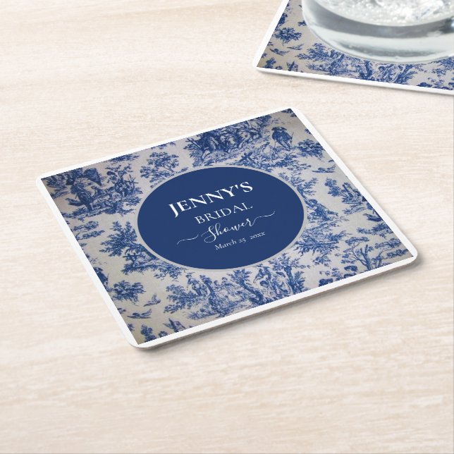 French Toile de Jouy Blue und White Brautparty Rechteckiger Pappuntersetzer (angewinkelt)