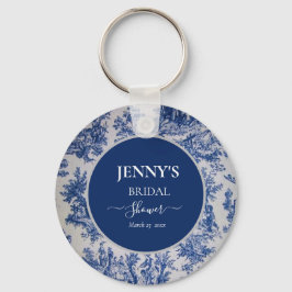 French Toile de Jouy Blue und White Brautparty Schlüsselanhänger
