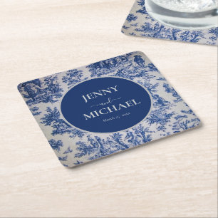 French Toile de Jouy Blue White Rechteckiger Pappuntersetzer