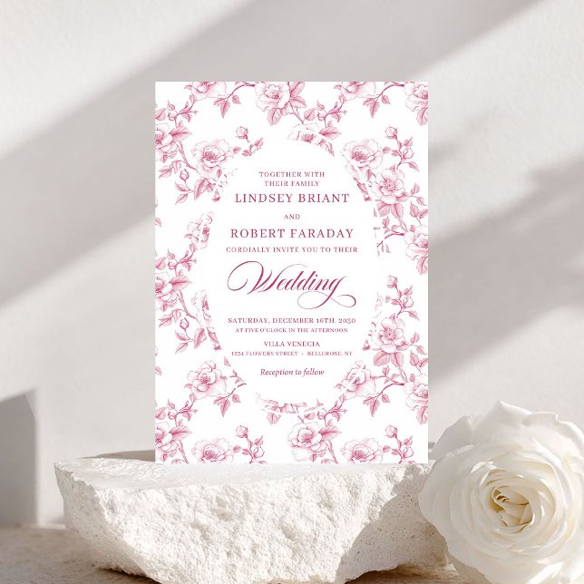 French Toile de Jouy Roses Dusty Pink Wedding  Einladung (French Toile de Jouy Roses Dusty Pink Wedding Invite)