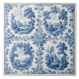 French Toile De Juoy Pastoral Rustic Country Blue  Fliese