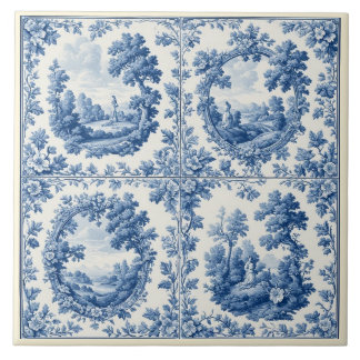 French Toile De Juoy Pastoral Rustic Country Blue  Fliese