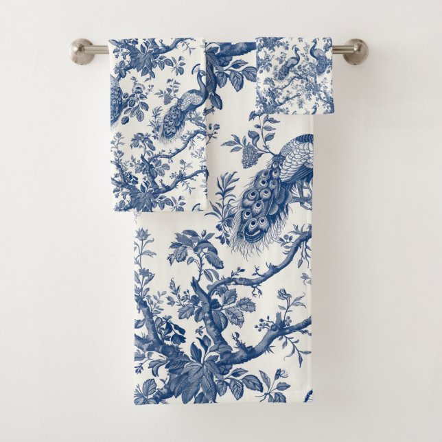 French Toile Peacock Muster Badhandtuch Set (Insitu)