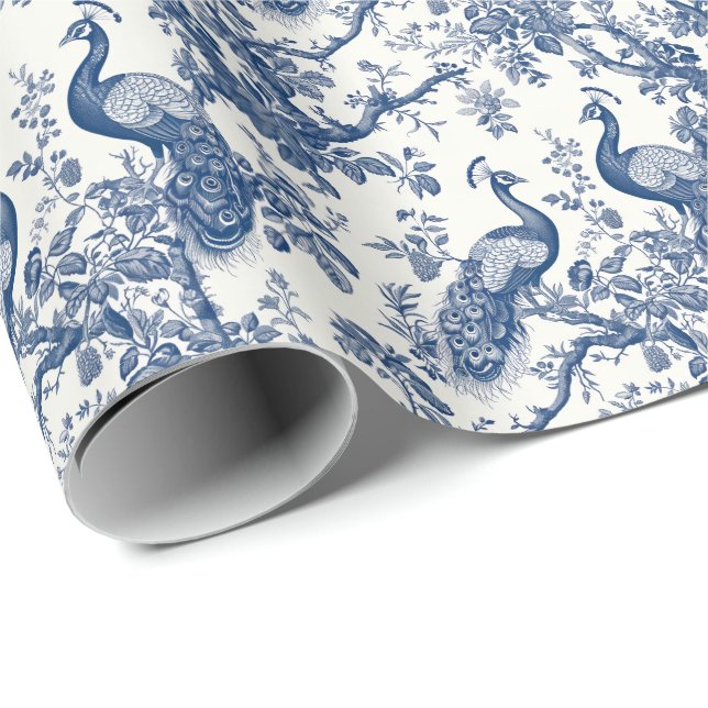French Toile Peacock Muster Geschenkpapier (Rolleneckpunkt)