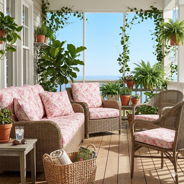 French Toile Rococo Garden Birds Wildlife Pattern  Stoff (French Toile Rococo Garden Birds Wildlife Pattern Fabric)