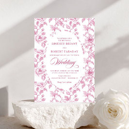 French Toile Roses Blush Pink Wedding Invitation Einladung