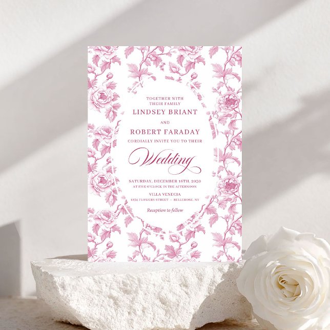 French Toile Roses Blush Pink Wedding Invitation Einladung (French Toile Roses Blush Pink Wedding Invitation)