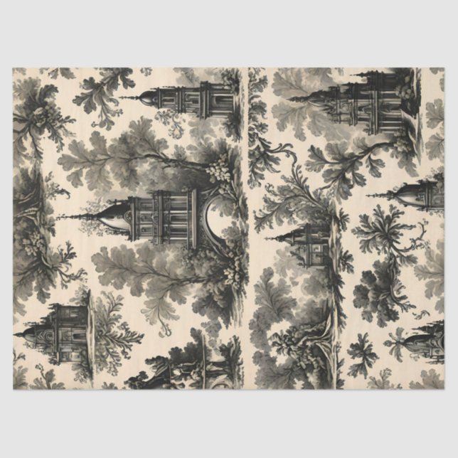 French Toile - Schwarzes Design auf Cremegewebe Seidenpapier (Vorderseite)