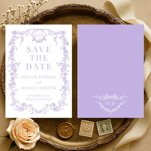 French Victorian Purple Lilac Save the Date (Von Creator hochgeladen)