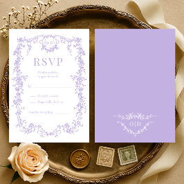French Victorian Purple Lilac Wedding RSVP Karte
