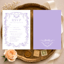 French Victorian Purple Lilac Wedding RSVP Meal Karte