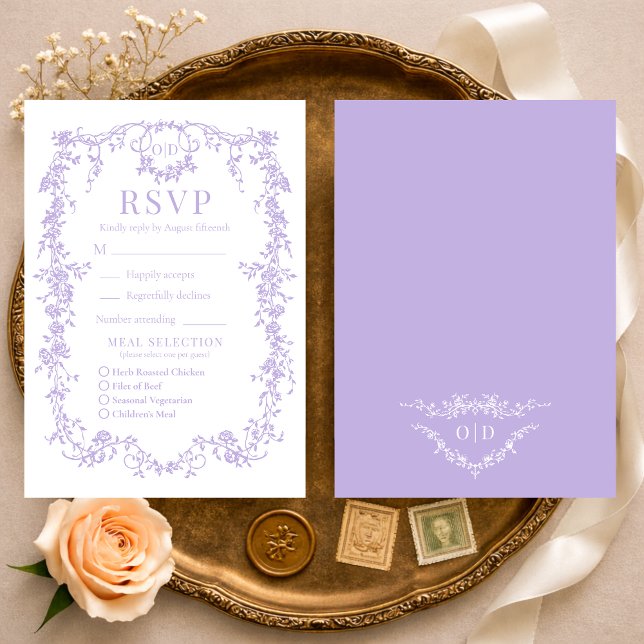 French Victorian Purple Lilac Wedding RSVP Meal Karte (Von Creator hochgeladen)