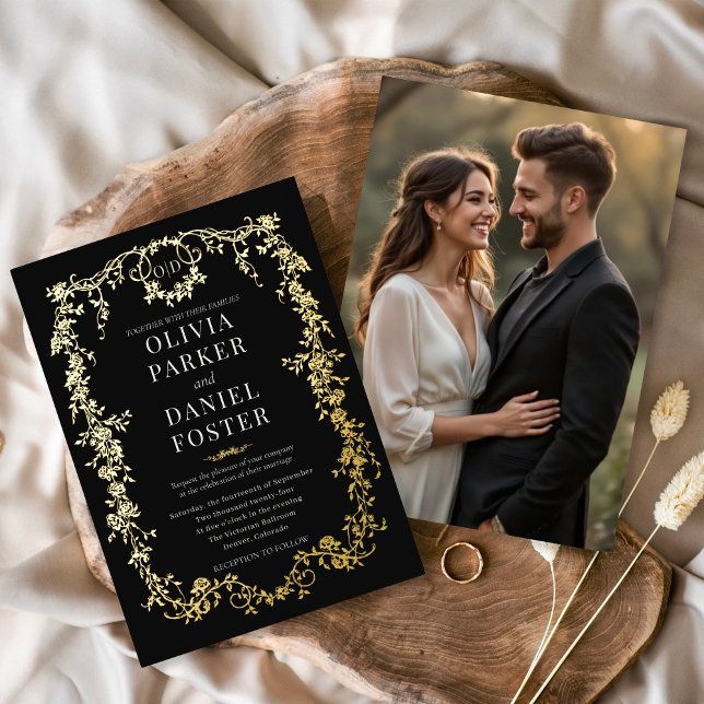 French Victorian Wedding Photo Gold  Folieneinladung (Von Creator hochgeladen)