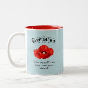 French Vintag Perfume Maker Red Poppy Aquamarin Zweifarbige Tasse