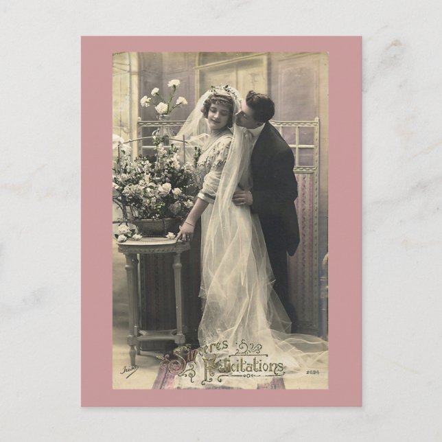 French Vintage Romantic Love Wedding Postkarte (Vorderseite)