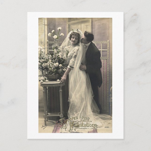 French Vintage Romantic Love Wedding Postkarte (Vorderseite)