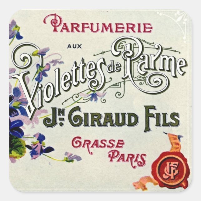 French Violette Parfüm Label Quadratischer Aufkleber (Vorderseite)