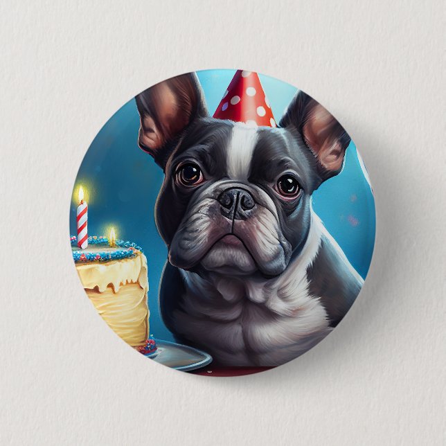 Frenchie Birthday Bash: Ein Niedlicher französisch Button (Vorderseite)