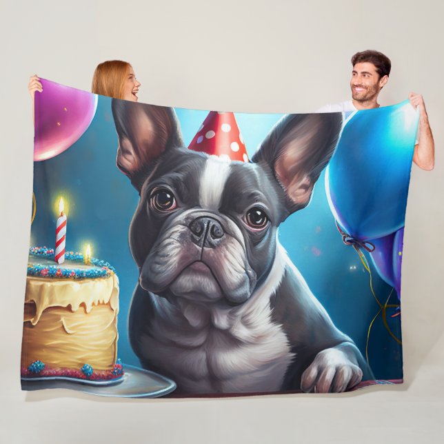Frenchie Birthday Bash: Ein Niedlicher französisch Fleecedecke (Beispiel)