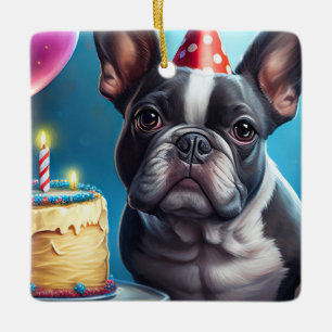 Frenchie Birthday Bash: Ein Niedlicher französisch Keramikornament