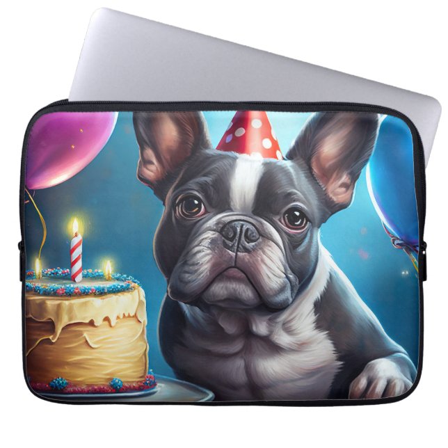 Frenchie Birthday Bash: Ein Niedlicher französisch Laptopschutzhülle (Vorderseite)