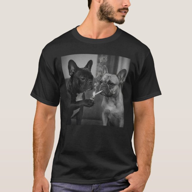 Frenchie Buddies rauchen Zigaretten T-Shirt (Vorderseite)