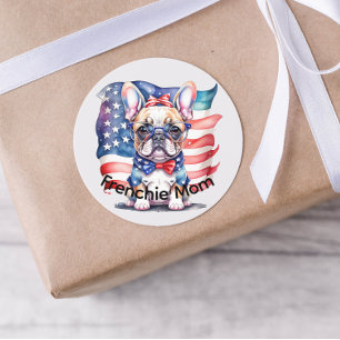 Frenchie Bulldog Mama Patriotische USA-Flagge  Runder Aufkleber