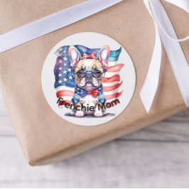 Frenchie Bulldog Mom Patriotic USA Flag  Runder Aufkleber