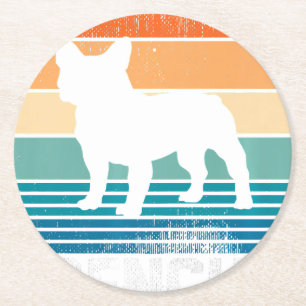 Frenchie Bulldog Retro Sonnenuntergang Liebe Runder Pappuntersetzer