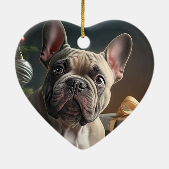 Frenchie Christmas Keramik Ornament (Hinten)