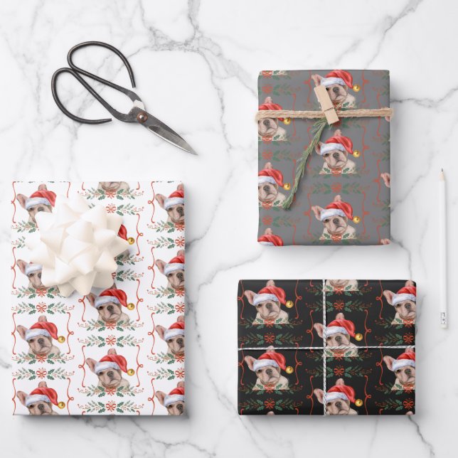 Frenchie Christmas Wrapping Paper Sheets Geschenkpapier Set (Vorderseite)