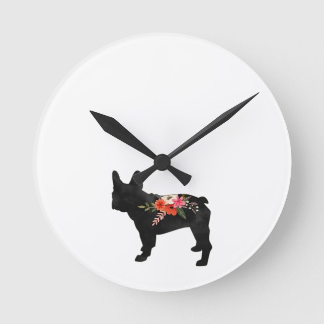 Frenchie Dog Breed Boho Silhouette Runde Wanduhr (Vorderseite)